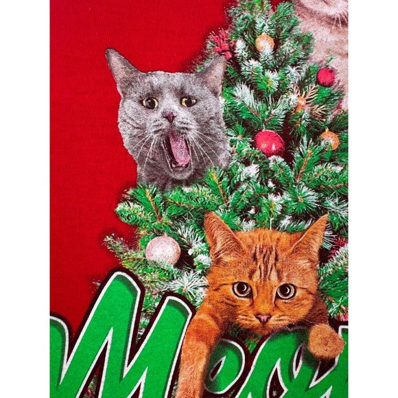 DEC 25TH Merry Christmas Cat Tree Ugly TShirt Contest XL RED COTTON - Picture 10 of 16